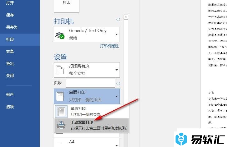 Word文字文档设置手动双面打印的方法