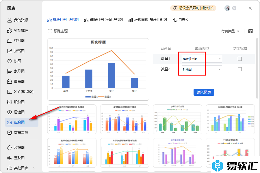 WPS excel创建复合图表的方法