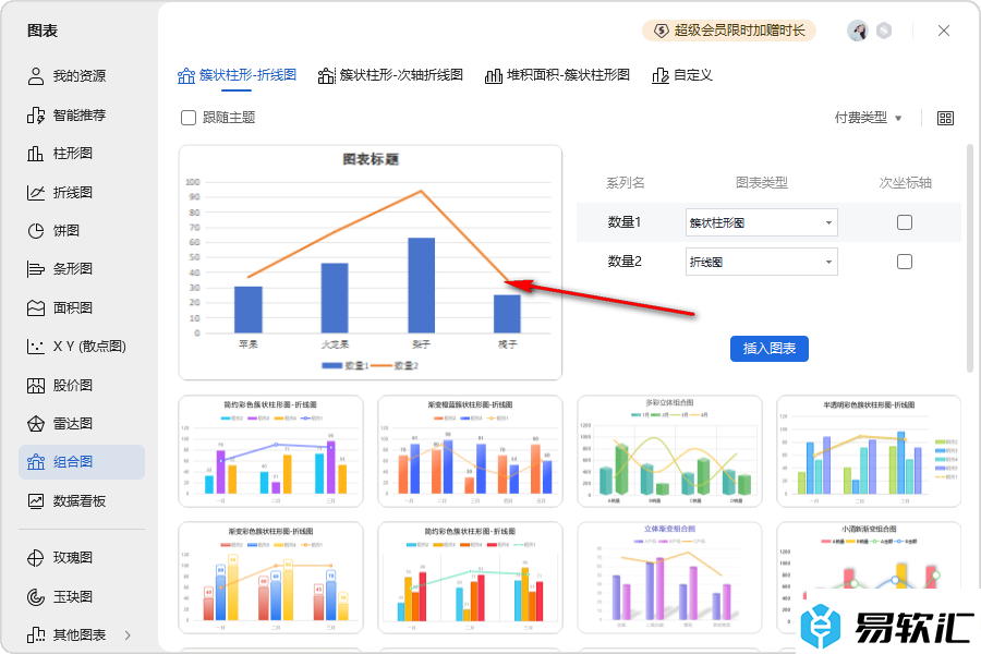 WPS excel创建复合图表的方法