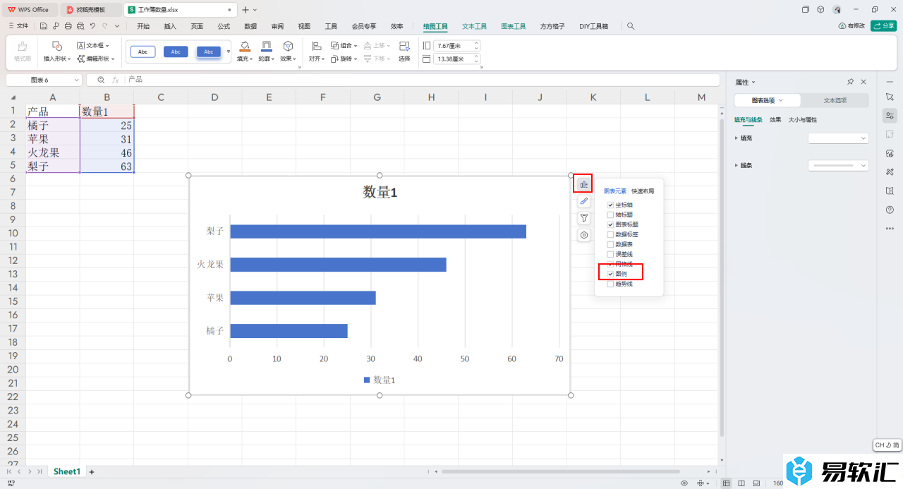 WPS Excel条形图在左侧显示图例的方法