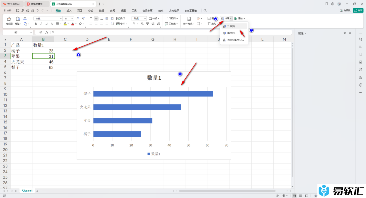 WPS Excel条形图进行升序或降序排序的方法