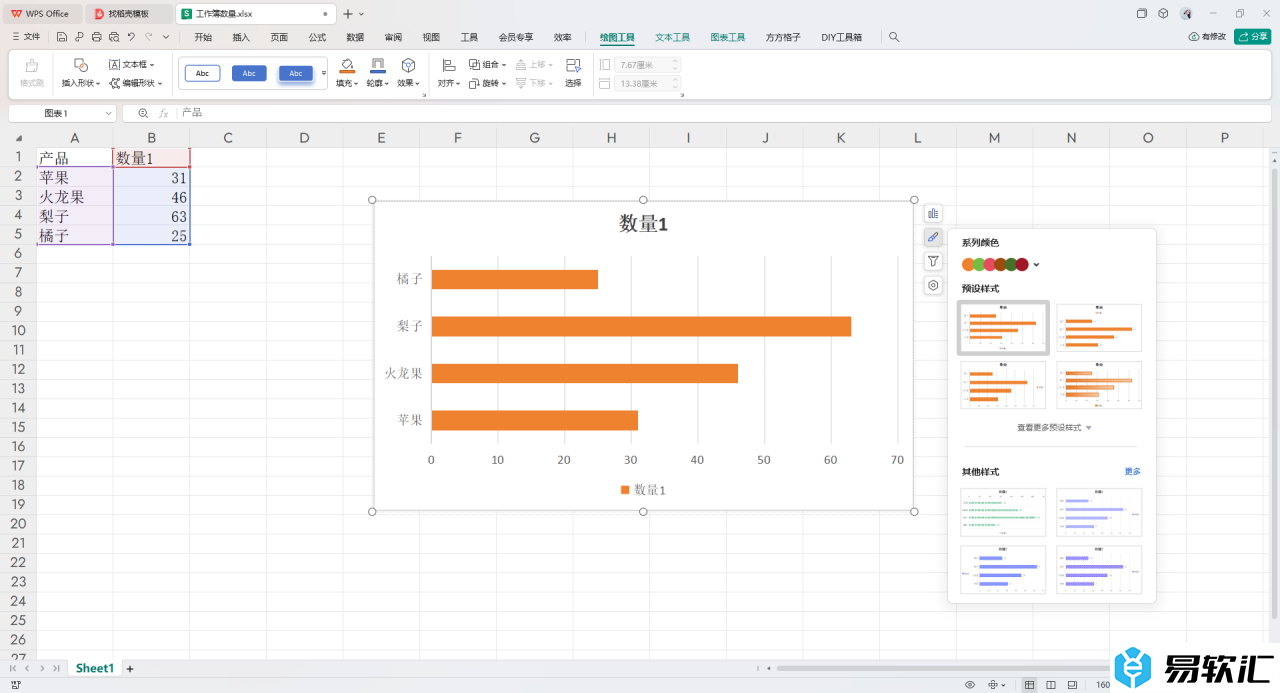 WPS Excel的条形图更改颜色的方法