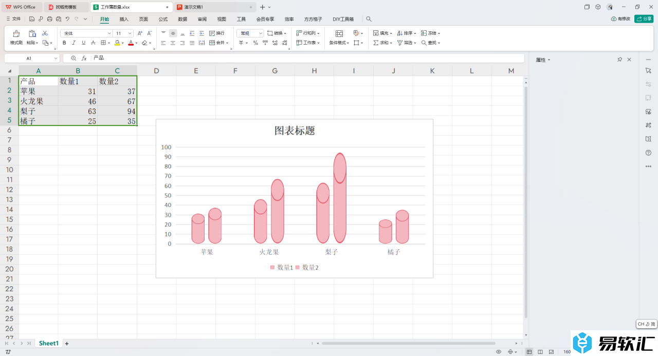 WPS Excel表里根据现有数据插入圆柱图的方法