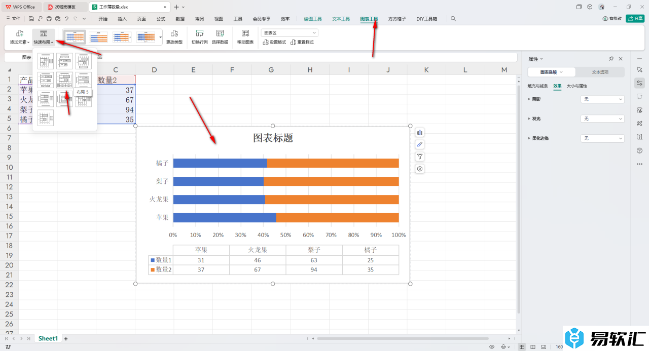 WPS Excel插入百分比堆积条形图的方法