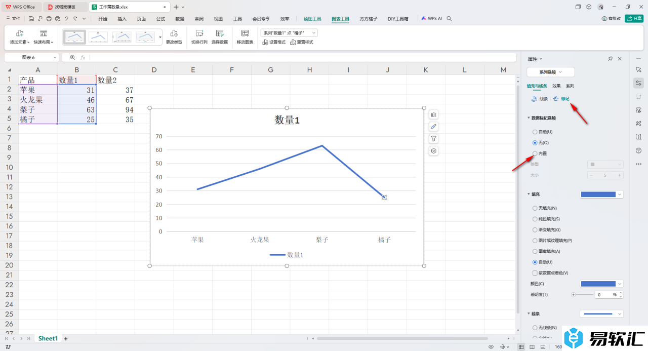 WPS Excel在折线图的折线末尾添加实心圆的方法