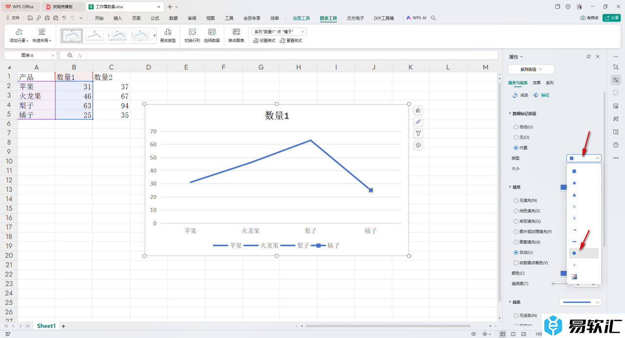 WPS Excel在折线图的折线末尾添加实心圆的方法