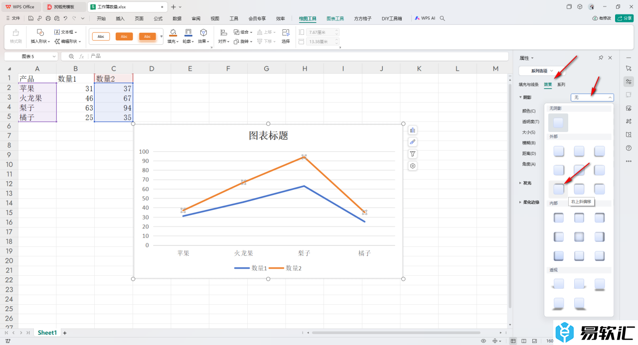 WPS Excel为折线图表添加阴影效果的方法