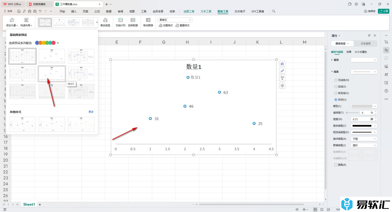 WPS Excel散点图设置没有纵坐标的图表效果的方法