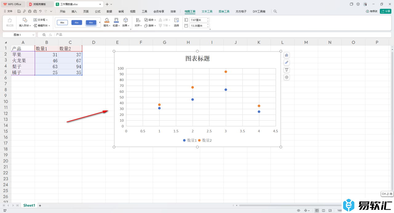 WPS excel表中的散点图转变成折线图的方法