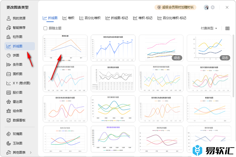 WPS excel表中的散点图转变成折线图的方法