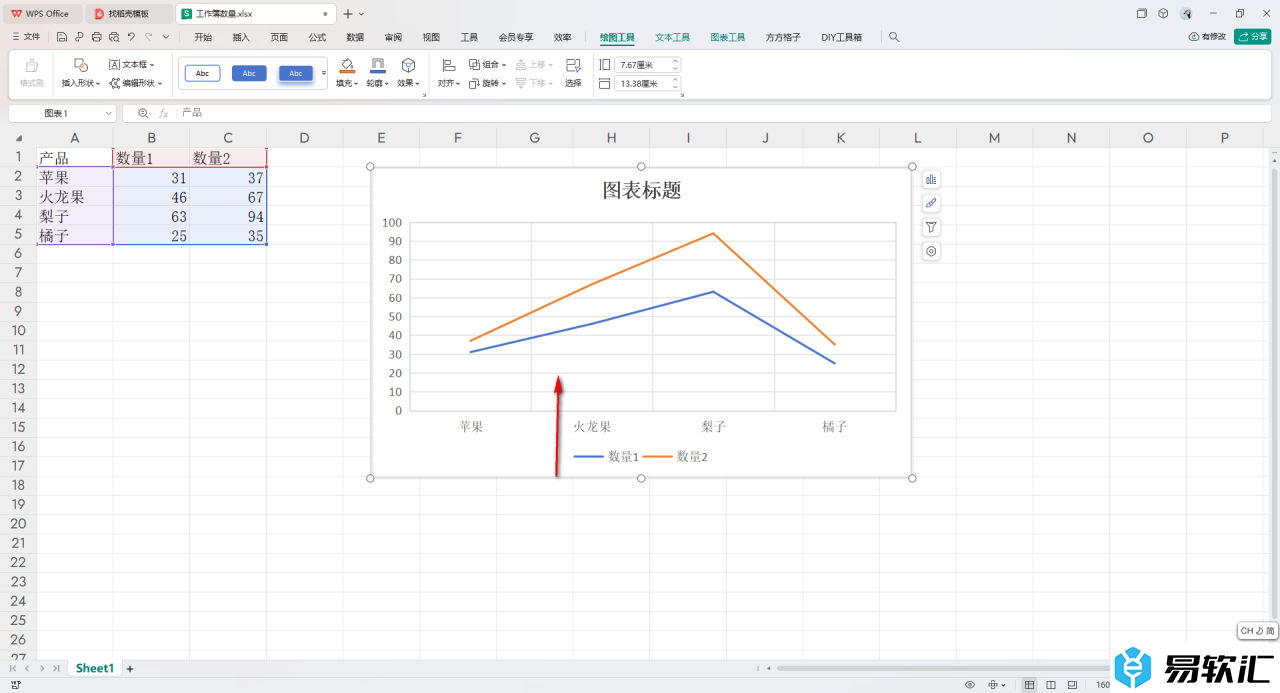 WPS excel表中的散点图转变成折线图的方法