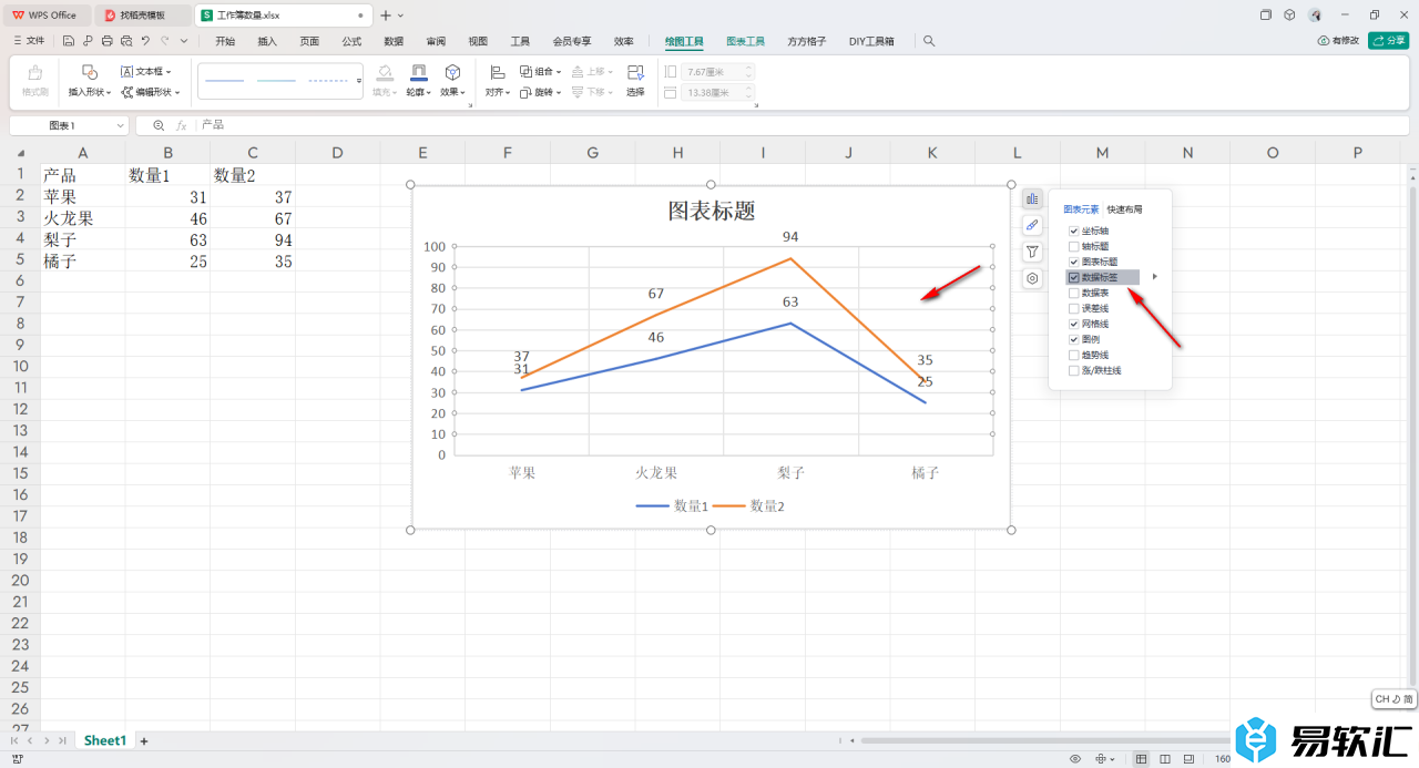 WPS excel表中的散点图转变成折线图的方法