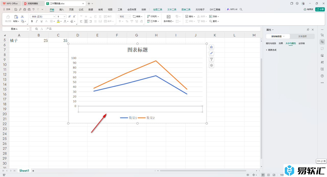 WPS Excel设置隐藏折线图表中的水平轴的方法