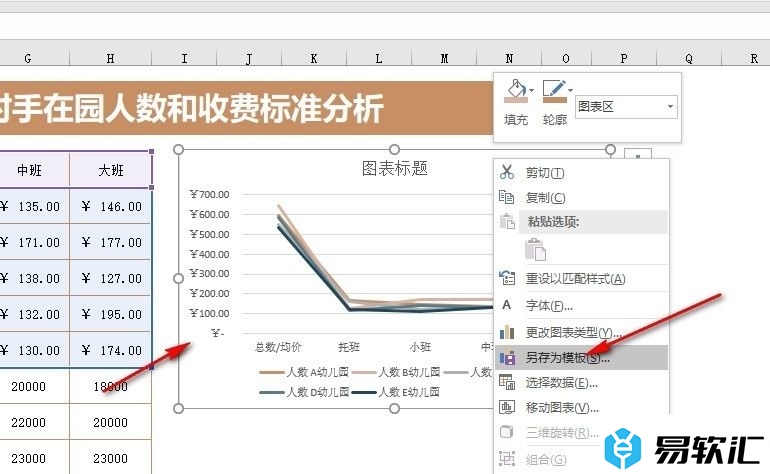 Excel表格文档将折线图另存为模板的方法