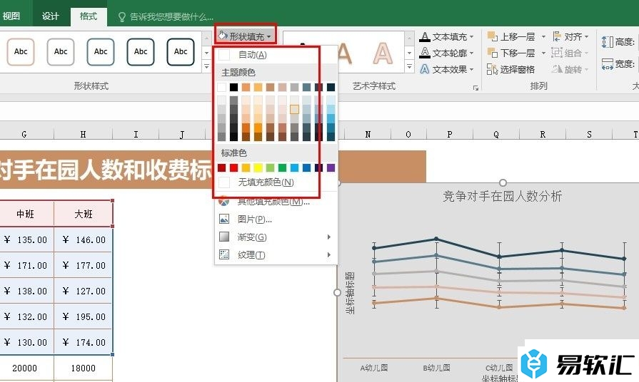 Excel表格文档更改折线图背景填充颜色的方法