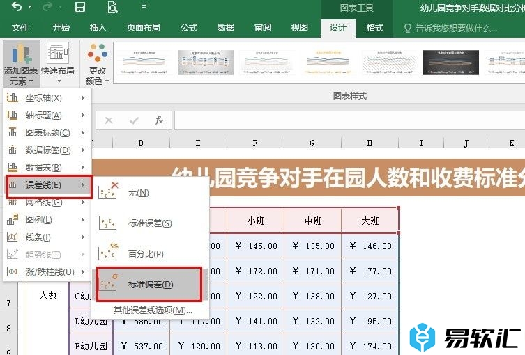 Excel表格文档在折线图中添加标准偏差线的方法