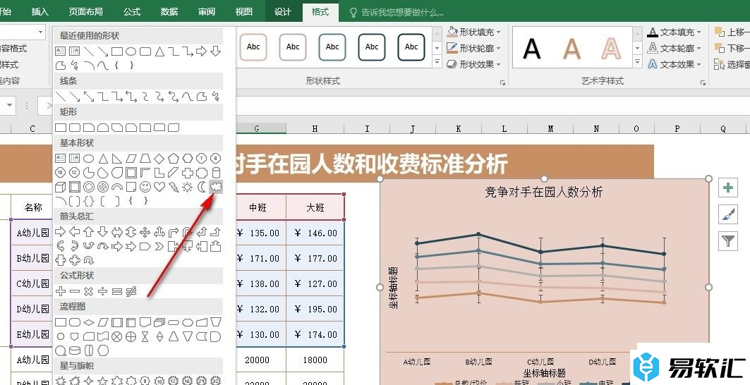 Excel表格文档在图表中插入形状的方法