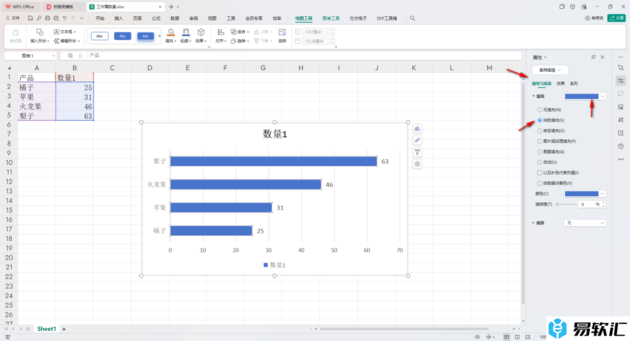 WPS excel条形图更改条形颜色的方法