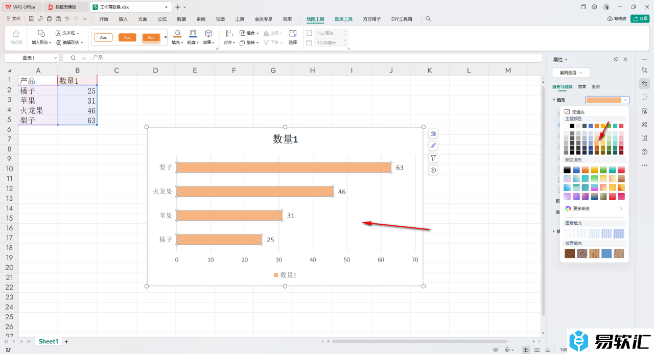 WPS excel条形图更改条形颜色的方法