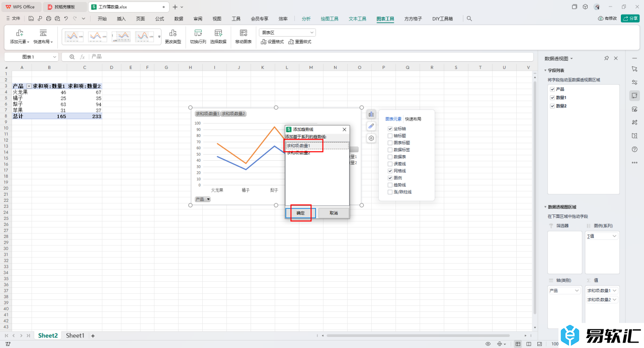 WPS Excel折线透视图添加趋势线的方法