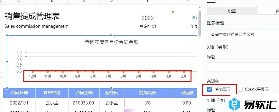 钉钉表格文档图表设置逆序展示的方法